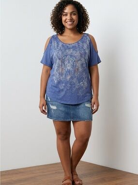 Mudd Blue Cold-Shoulder Graphic Tee